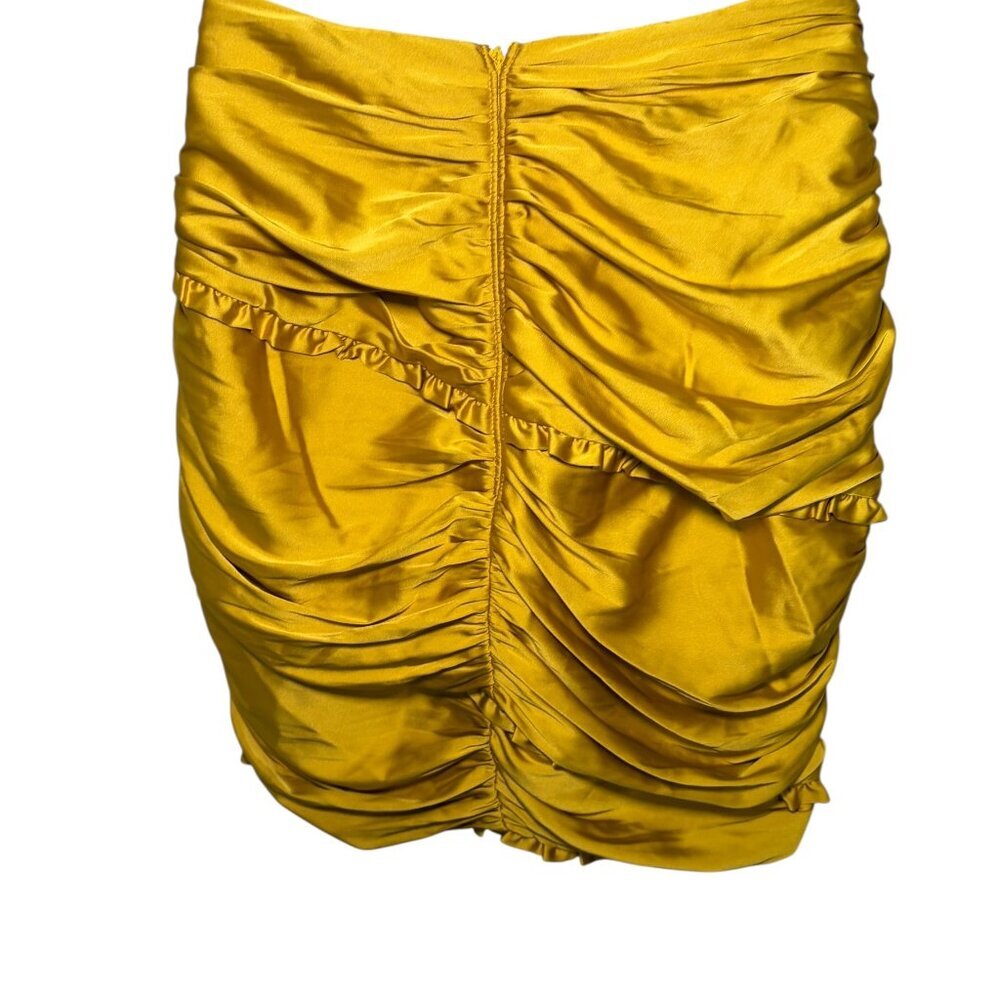 For Love & Lemons Alia Yellow Satin Ruched Ruffle Mini Skirt Small NWT - Picture 4 of 6